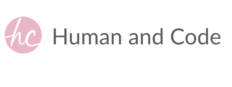 Human and Code logo with hand-drawn hc initials in pink circle