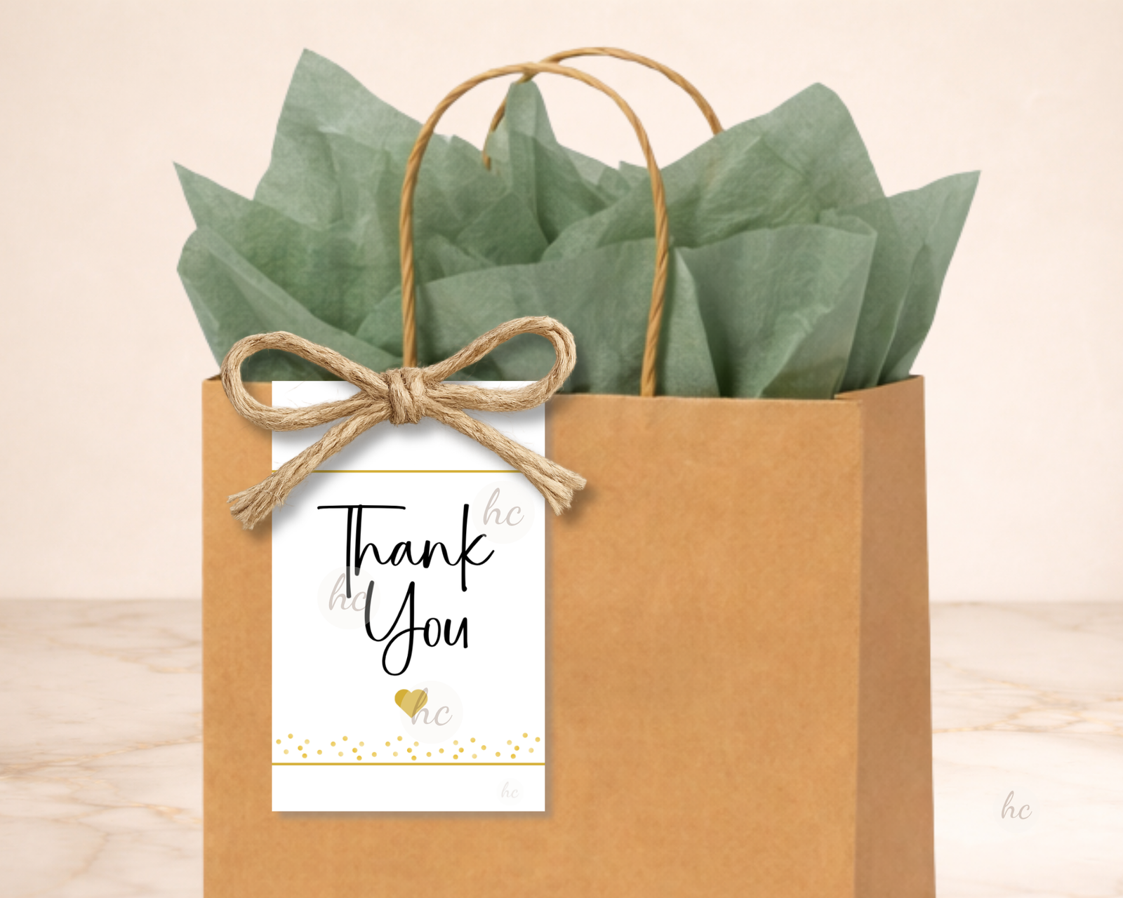 thank you gift tags printable attached to cookies bag with string