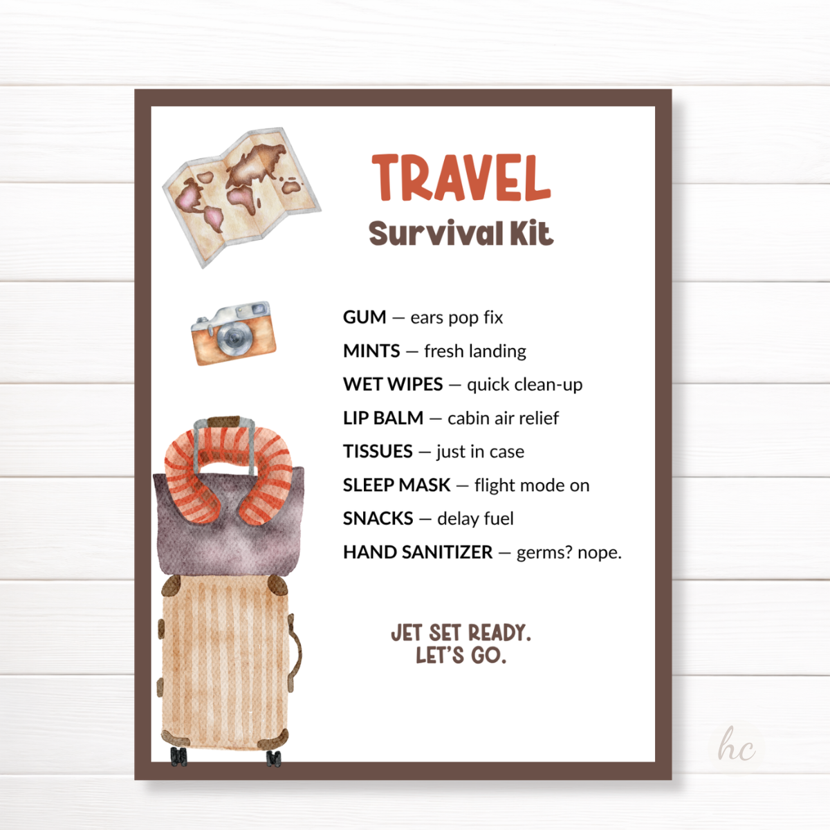 travel survival kit printable tag for vacation gift